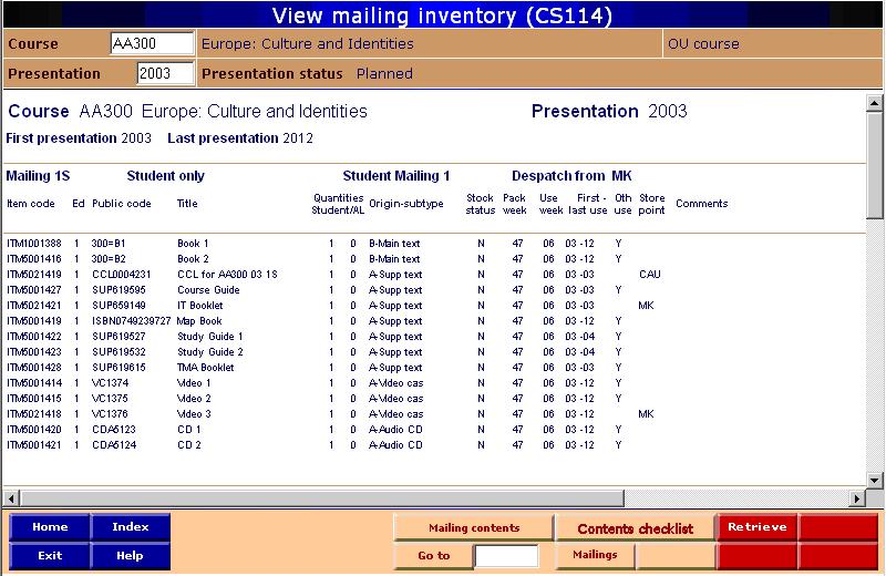 View mailing inventory (CS114)